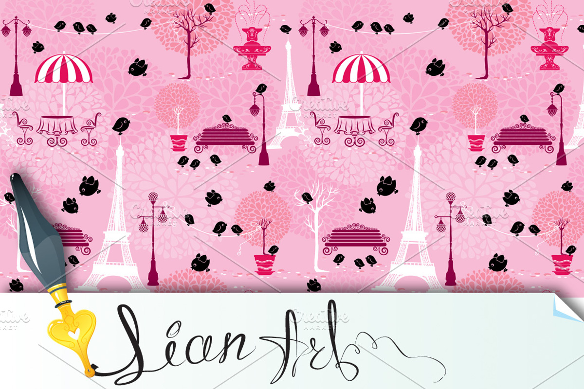 Seamless pattern with black birds