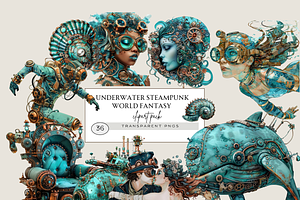 UNDERWATER STEAMPUNK CLIPART, a Person Illustration by Daring Digies