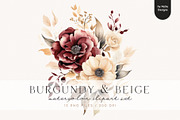 Burgundy & Beige Flowers, a Decorative Illustration by PeDe Designs (Thumbnail 1 of 8)