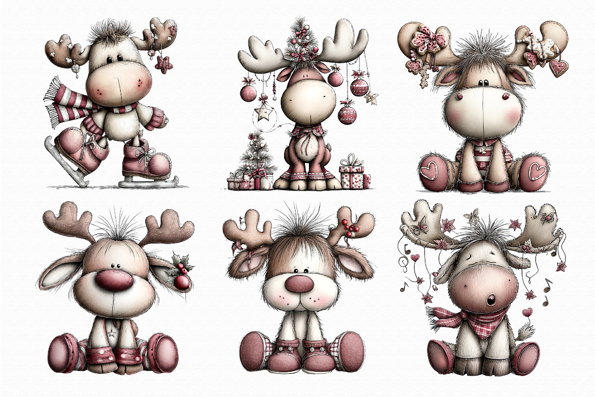 Quirky Christmas Moose Clipart, an Illustration by Libby Wishes (Photo 3 of 7)