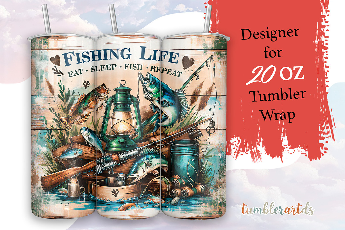 Fishing Life Eat Sleep Fish Repeat, a Pattern Graphic by TumblerArtDS (Photo 1 of 3)