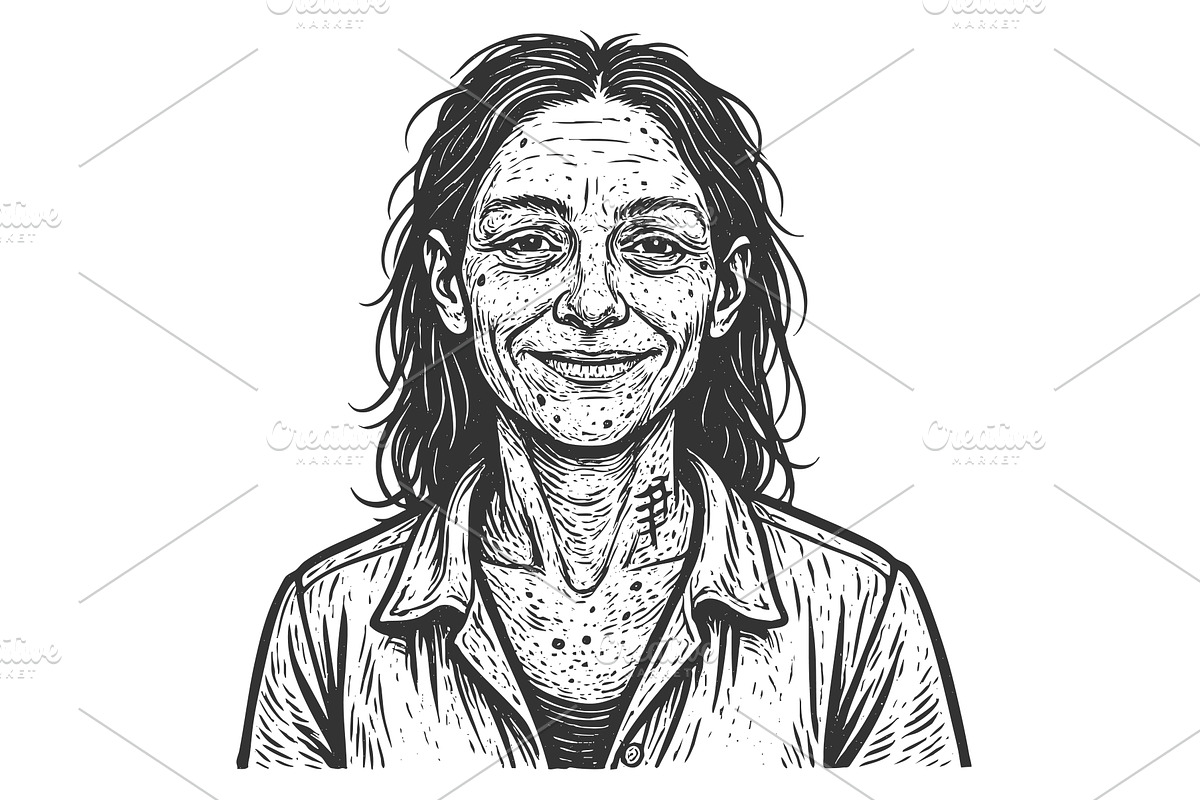 hardened drug addict woman engraving, a Healthcare Illustration by AlexArt