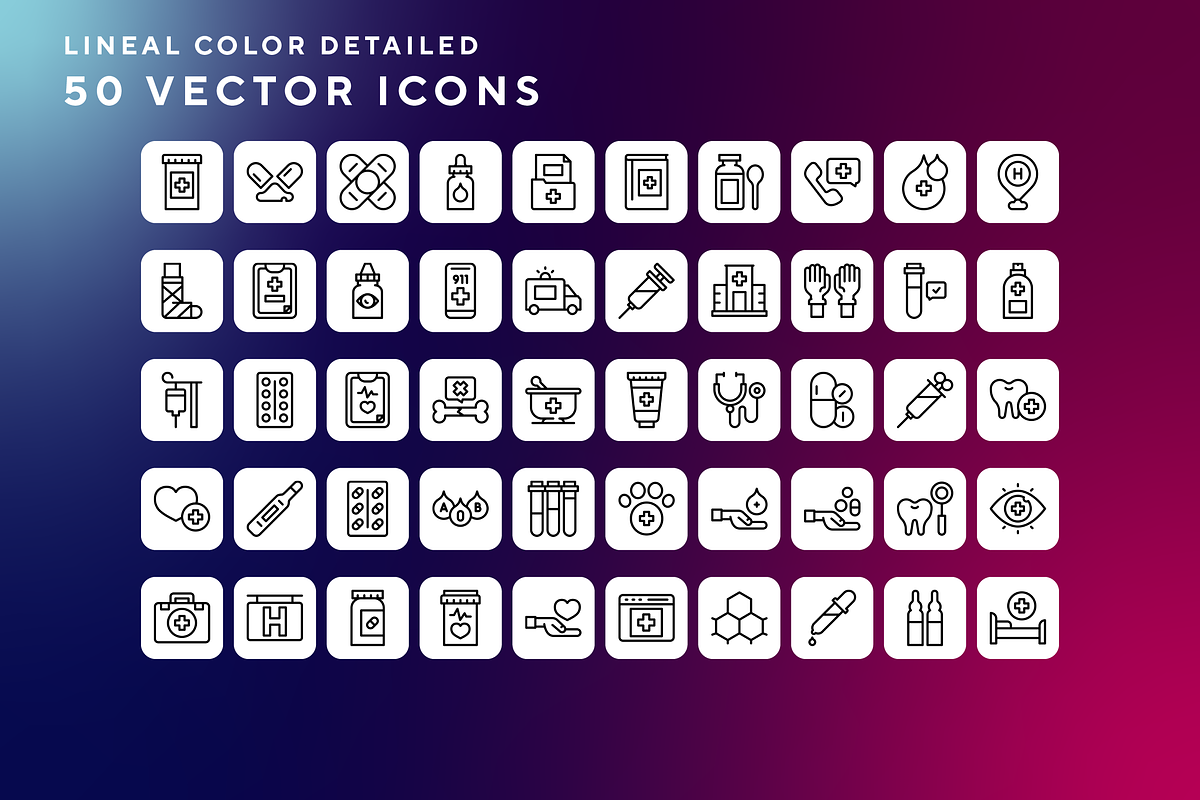 50 Medicine icons, an Outline Icon by Wencory (Photo 1 of 2)