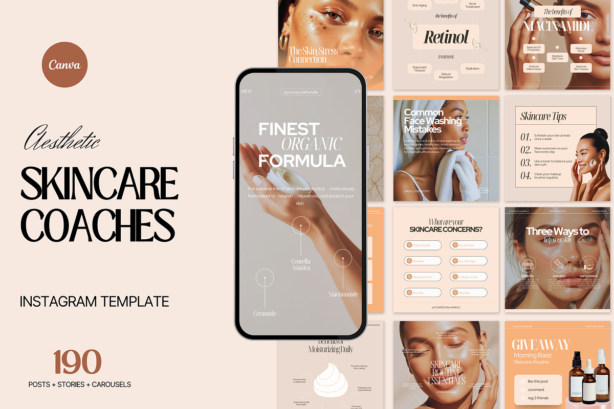 Skincare Instagram Templates, a Social Media Template by My Template Studio (Photo 1 of 26)