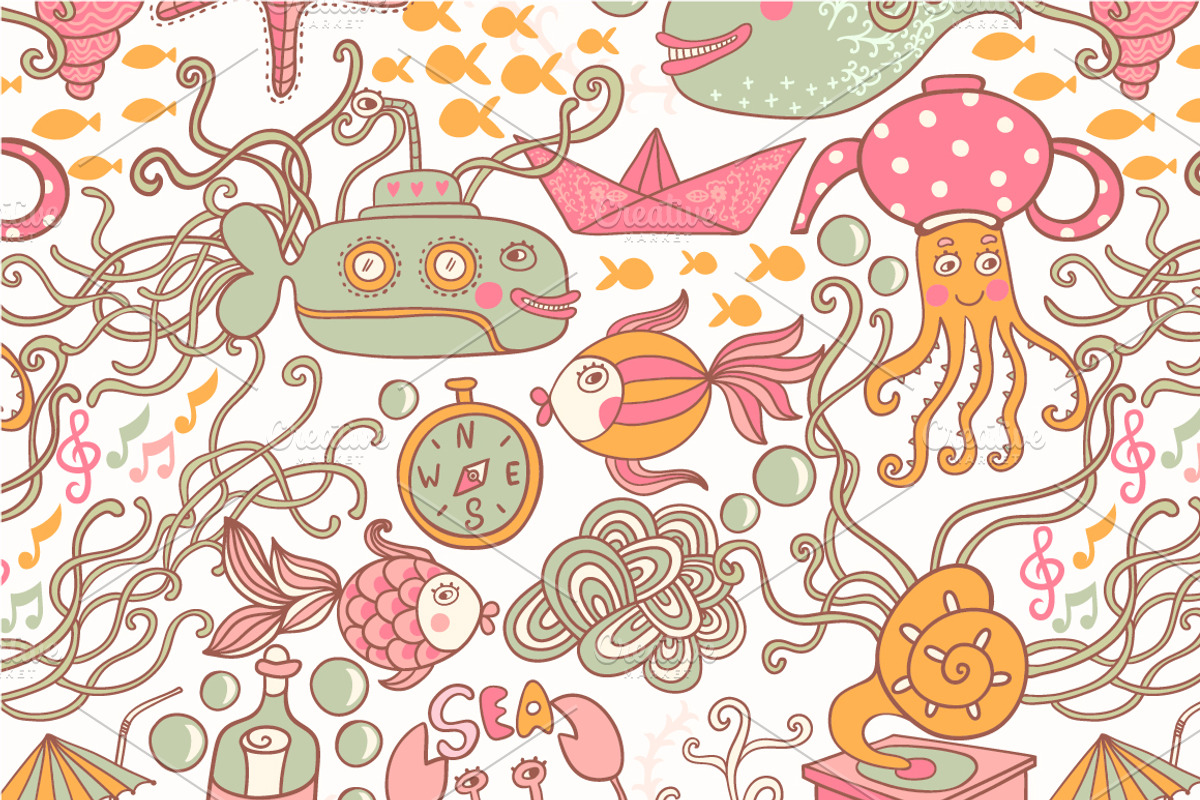 Pattern with underwater life preview 3