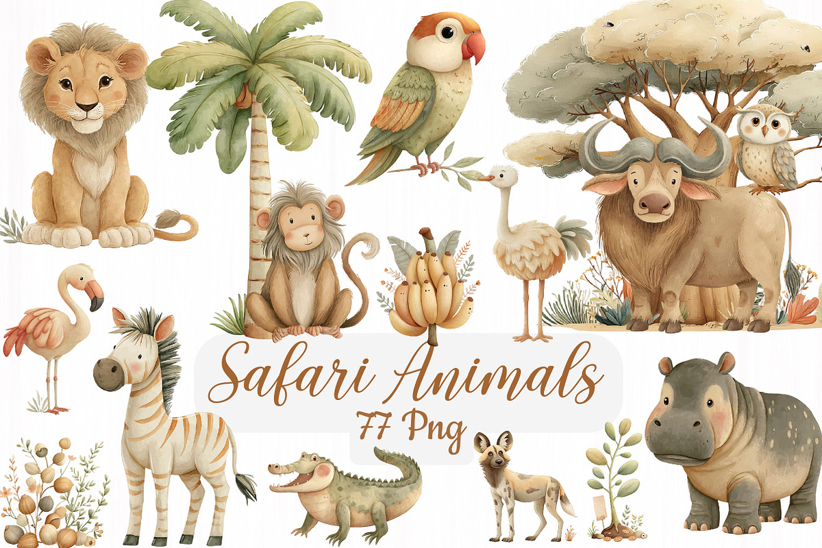 Safari Friends Animals collection, an Illustration by DreamCafeArt (Photo 1 of 10)