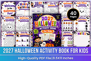 2027 Halloween Activity Book Kids, a Stationery Template by Mustafiz