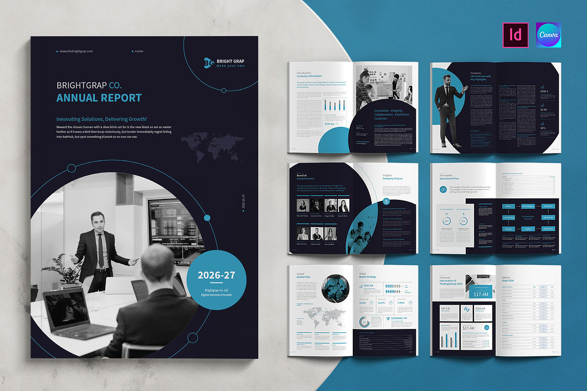 Annual Report Brochure Canva, a Brochure Template by TheBrightGrap (Photo 1 of 11)