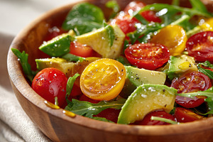 Fresh salad with cherry tomatoes and avocado, a Food & Drink Photo by AlyaAnd