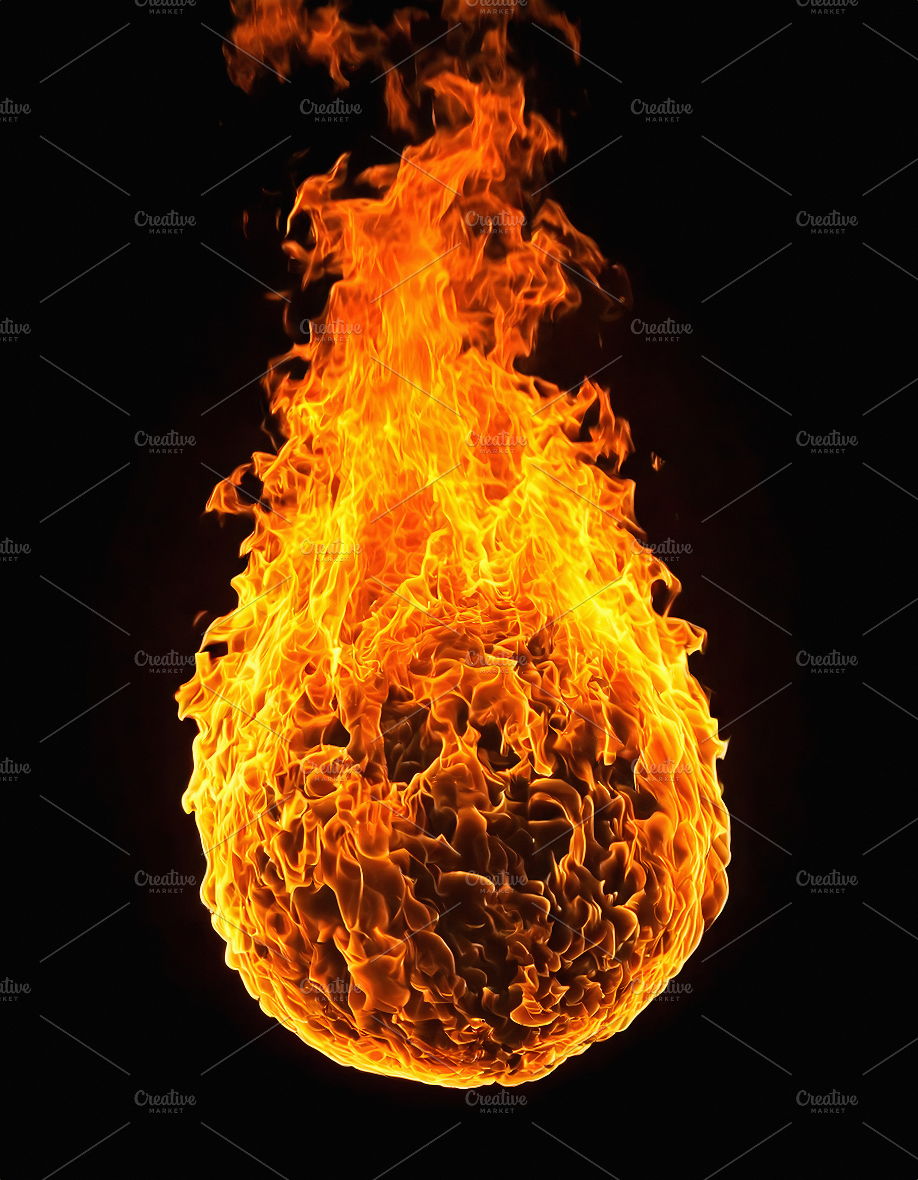 Dramatic fireball explosion with intense orange flames, an Abstract Photo by GoodGoods