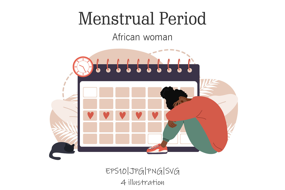 Menstrual Period african woman, an Illustration by KeronnArt (Photo 1 of 7)