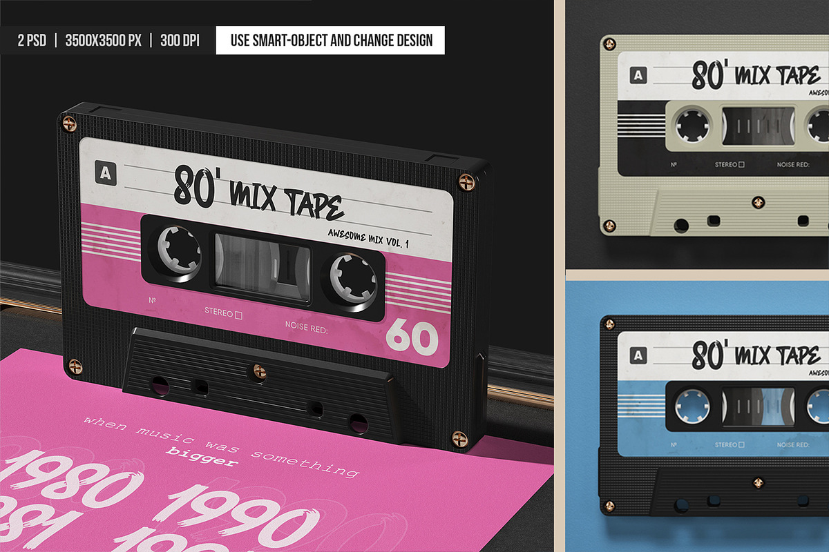 Audio Cassette in a Frame Mockup, an Advertising Mockup by SD Mockup (Photo 3 of 3)