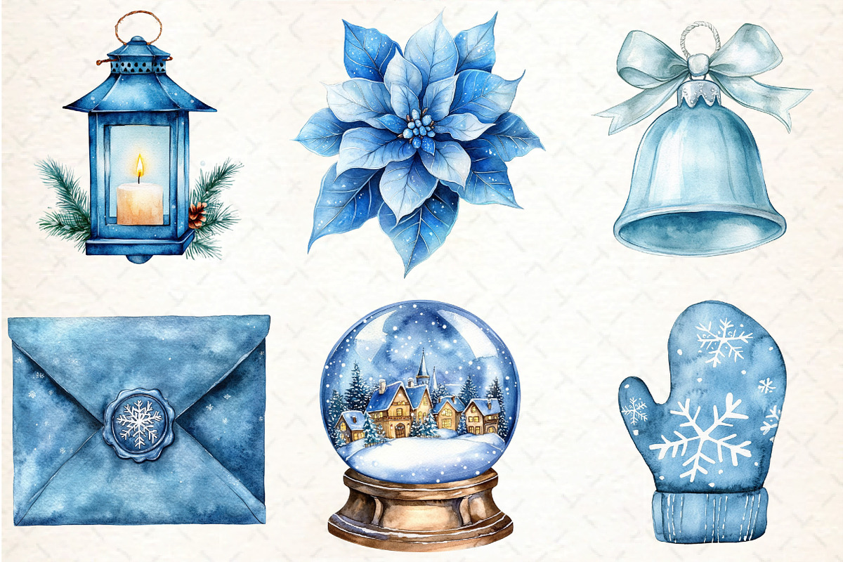 Christmas Blue Clipart PNG, an Illustration by DreamCafeArt (Photo 4 of 7)