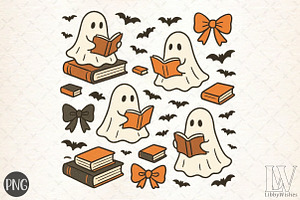 Cute Ghosts and Coquette Halloween, an Illustration by Libby Wishes