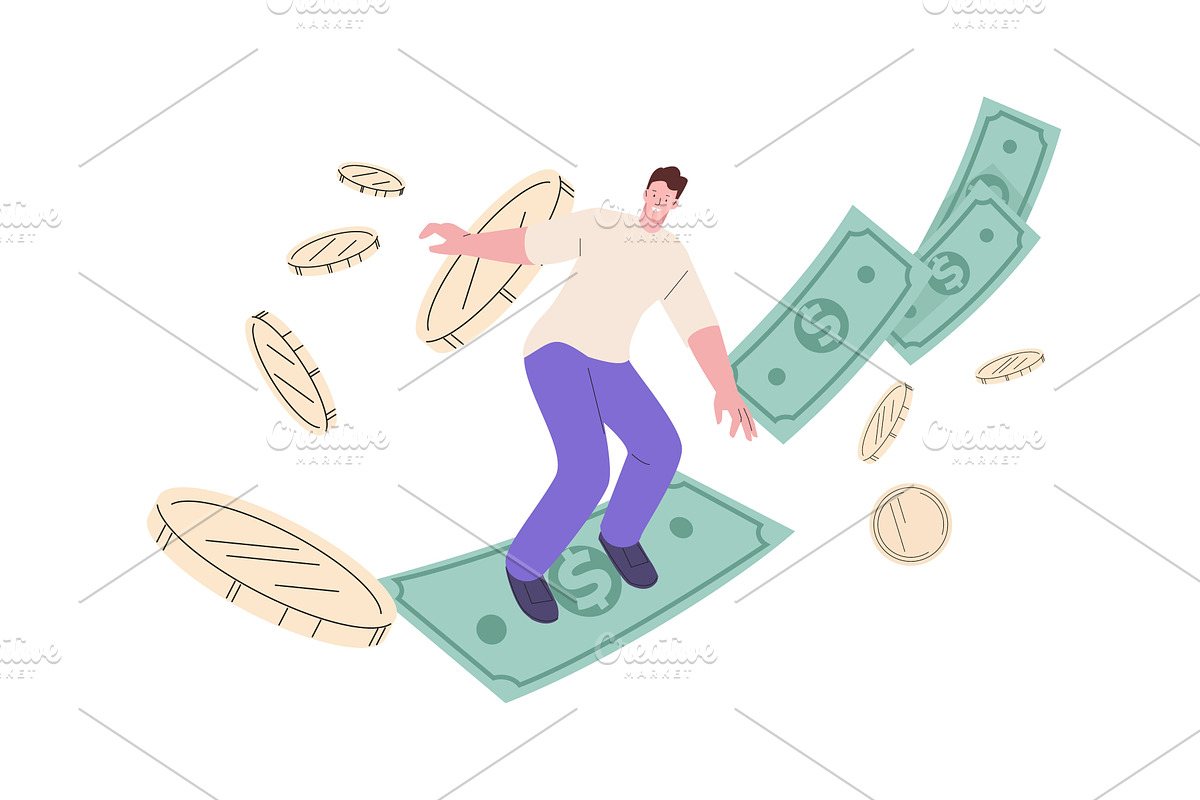 Surfing on money. Successful, a Finance Illustration by Valerie Bodnar
