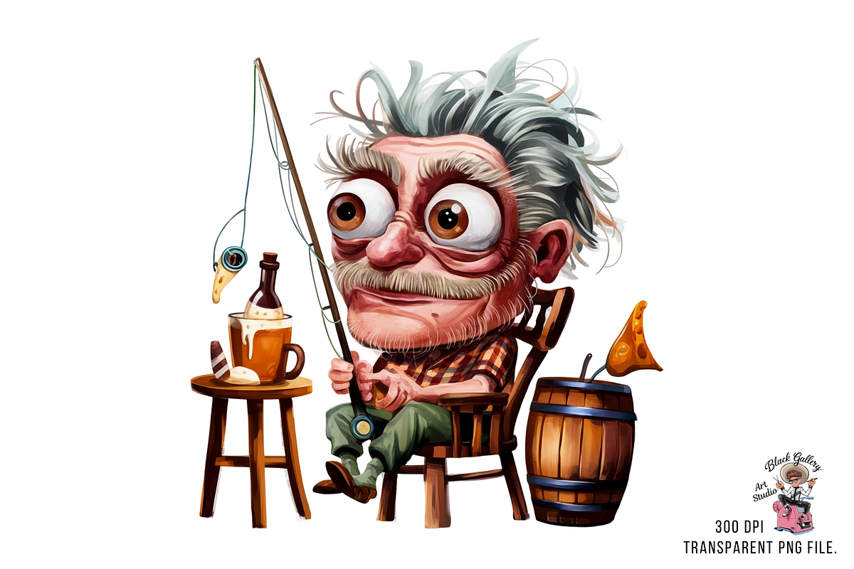 Quirky Old Fisherman Clipart PNG, a Graphic by Clipart Bloom (Photo 3 of 13)
