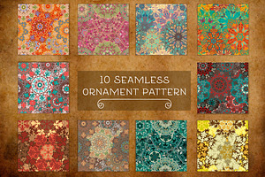 Set Of 10 Seamless Mandala Patterns