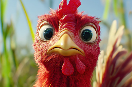 Curious red chicken turns its head w, a Photo by Iftikhar Alam