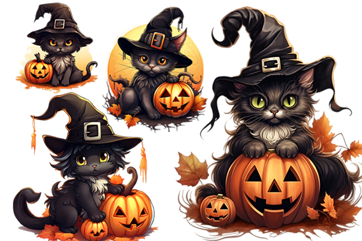 Halloween Black Cat Clipart Bundle, a Seasonal Illustration by Creative Arslan (Photo 4 of 9)