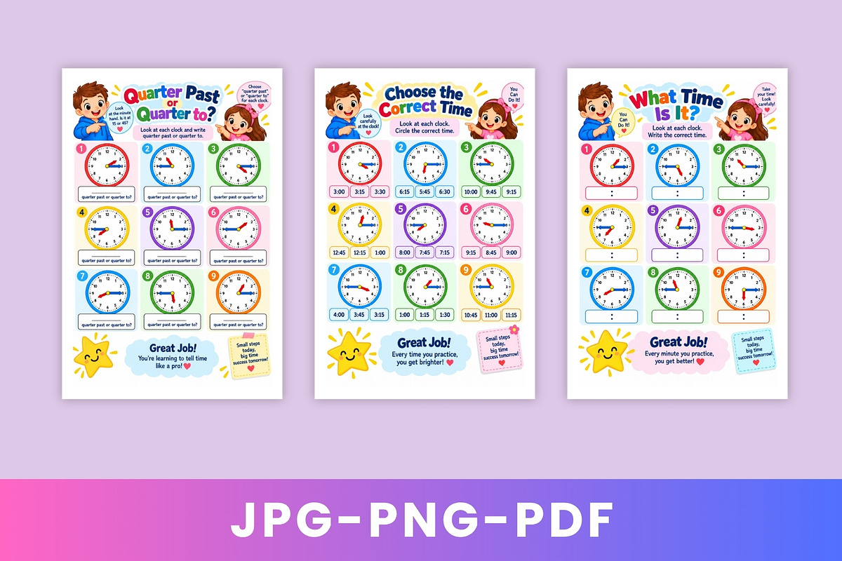 Clock Faces: Quarter Hours, a Stationery Template by Designmela01 (Photo 2 of 6)