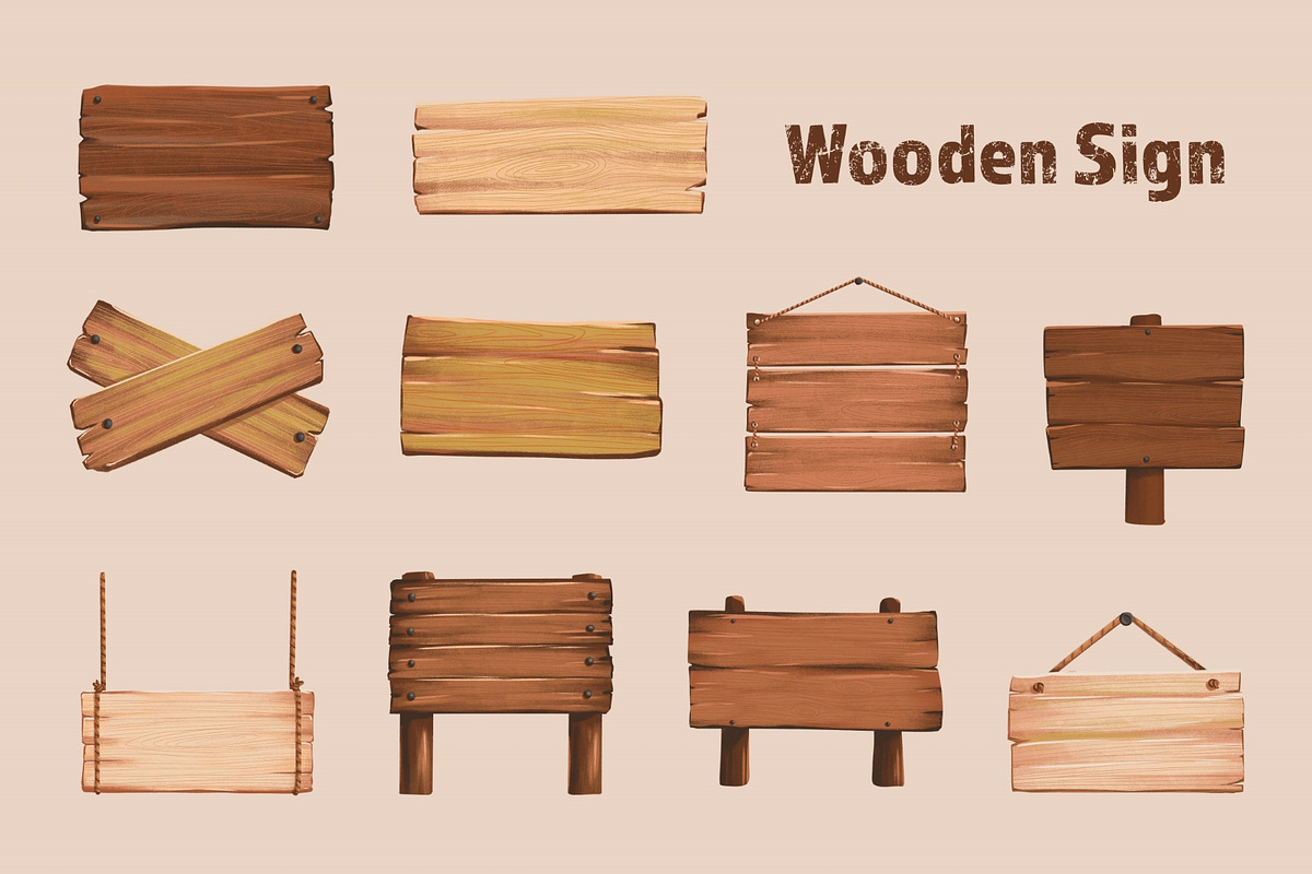 Wooden Sign Label, an Object Illustration by Deemak Daksina