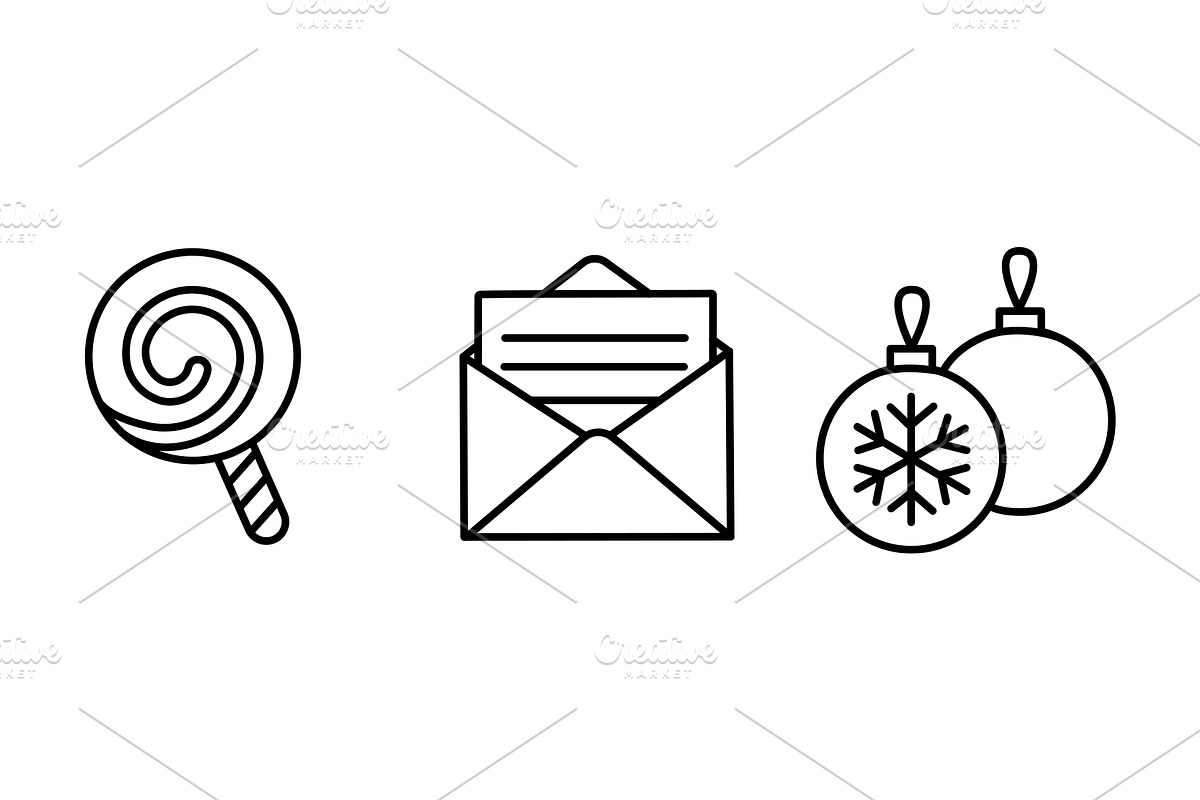Christmas Line Art Icons Set, a Seasonal Illustration by Elen_Art (Photo 4 of 5)