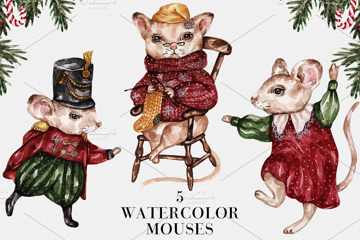 Watercolor Christmas Mouses, an Animal Illustration by Miracles Everywhere (Photo 3 of 6)