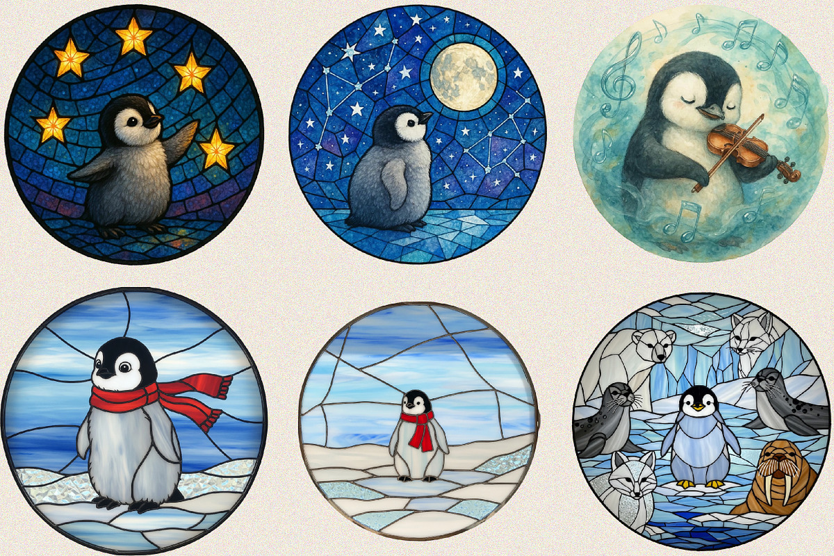 Sweet Baby Penguin Stained Glass Cli, an Illustration by SVGArt (Photo 5 of 8)