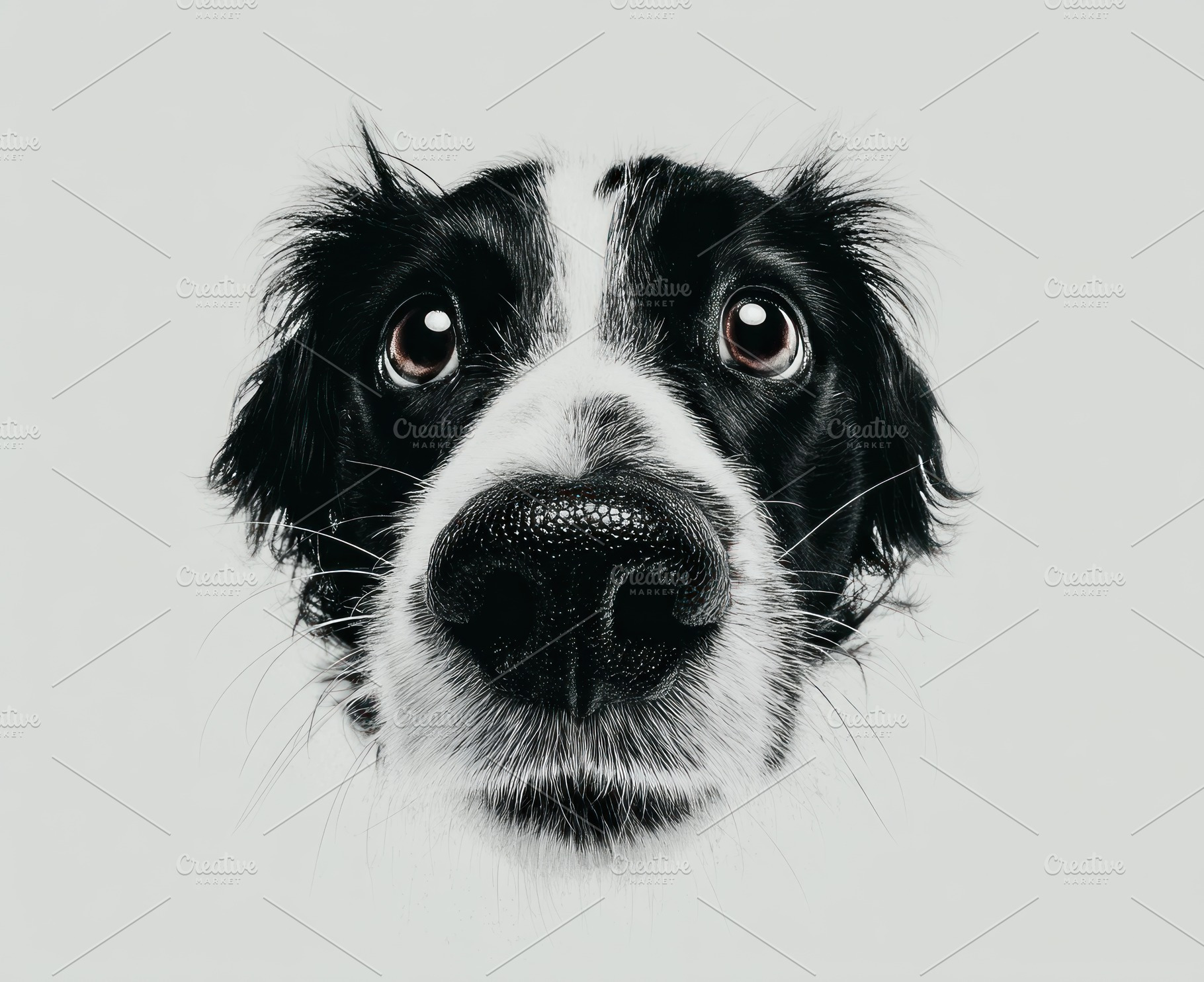 Close-up portrait of a black and white dog with big curious eyes, an Animal Photo by José Manuel Gelpi