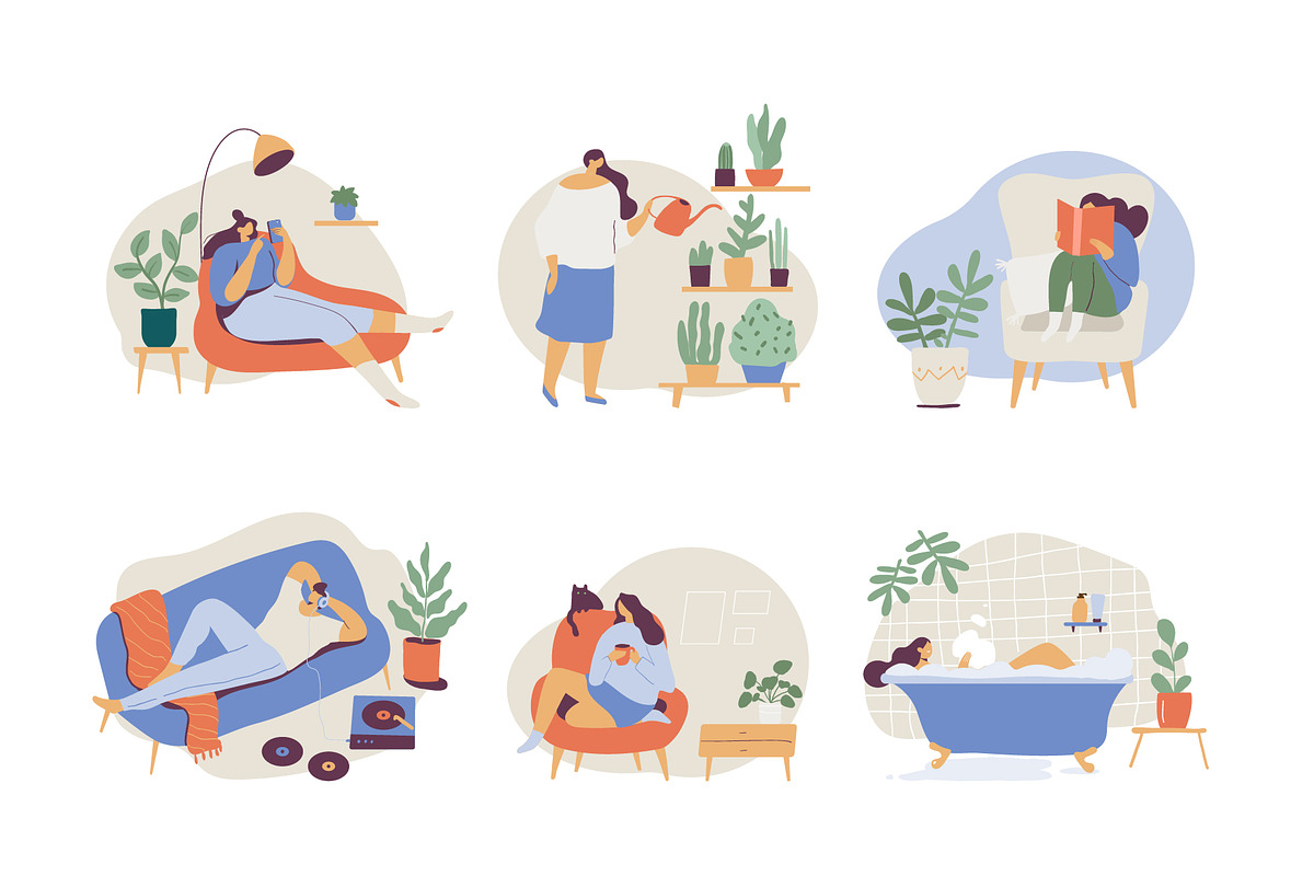 People spending time at home, a Person Illustration by Vector_Art (Photo 1 of 5)