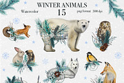 Winter Animal Watercolor Clipart Set, an Animal Illustration by DiashaArt (Thumbnail 14 of 22)