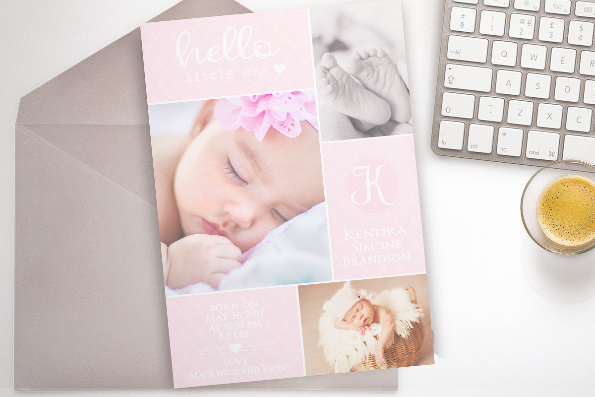 Baby Pink birth announcement card, a Card Template by ThePaperOwl (Photo 2 of 2)