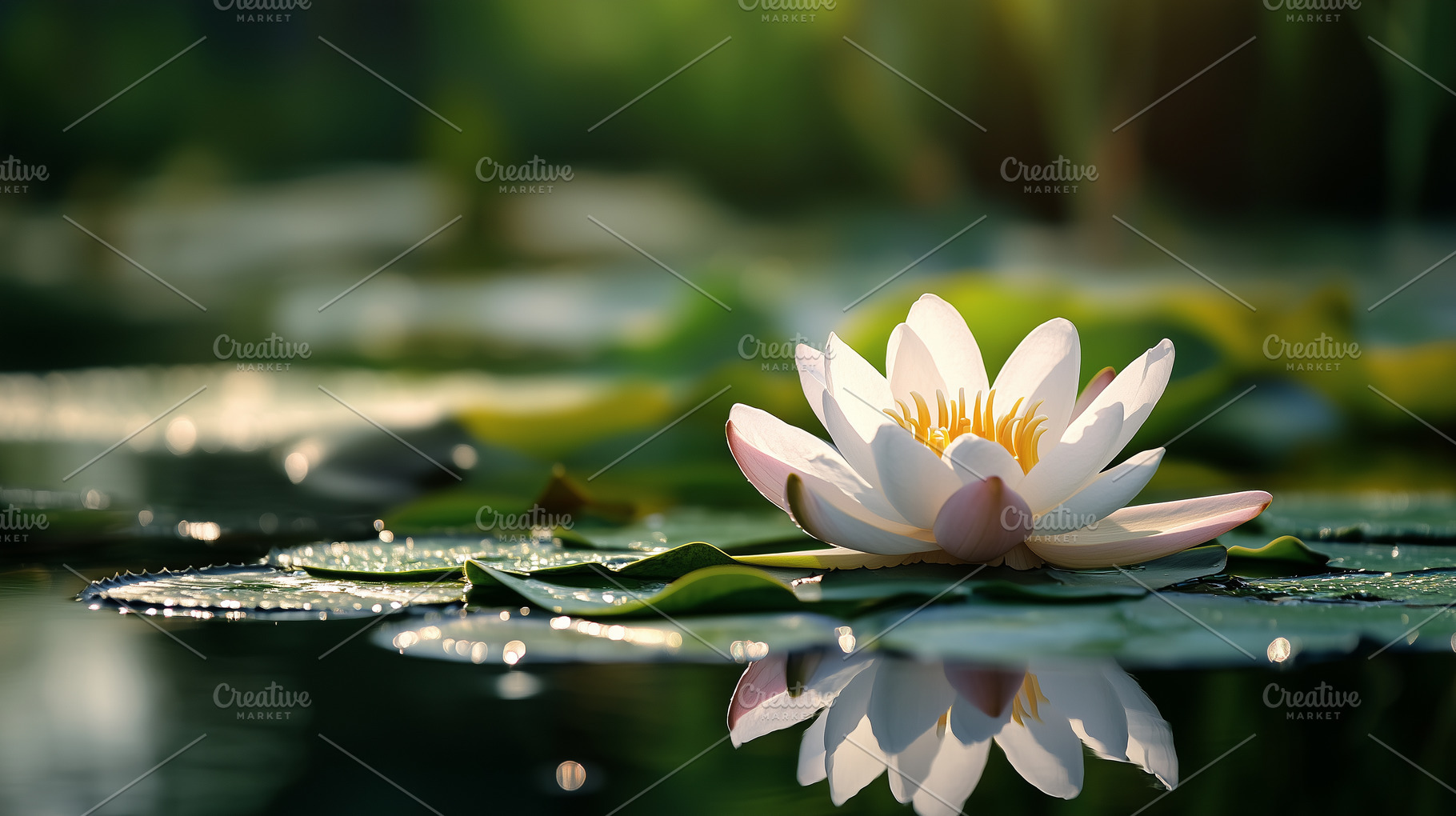 Serene white lotus flower floating, a Nature Photo by MistyDay