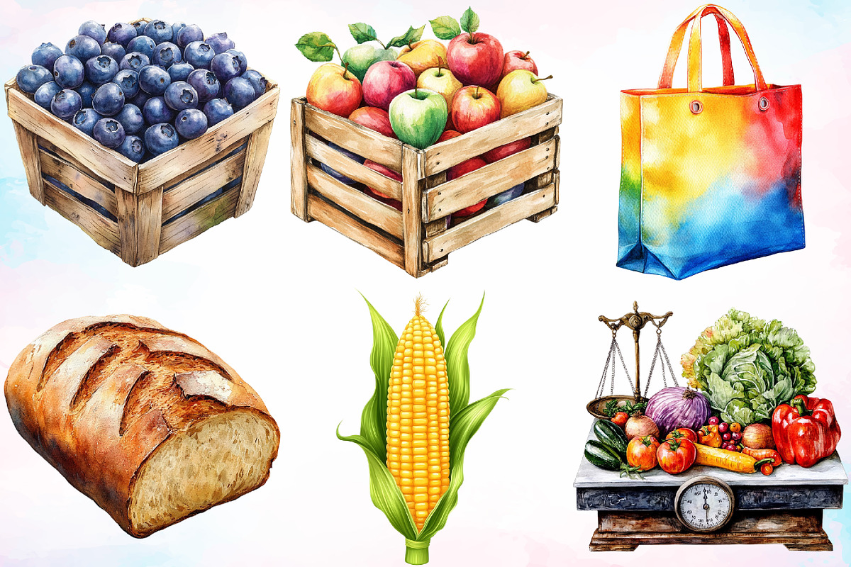 Watercolor Farmers Market Clipart, a Seasonal Illustration by Canvas Craft (Photo 5 of 5)
