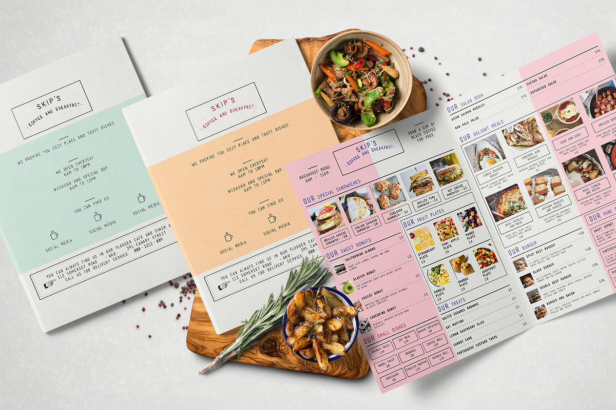 Clean Simple Bifold Food Menu, a Flyer Template by BlueRobinStudio (Photo 2 of 5)