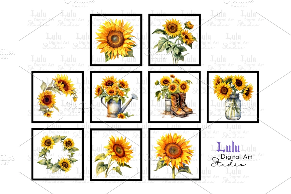 Vintage Style Sunflowers Clip Art-18, an Object Illustration by Lulu Digital Art Studio (Photo 2 of 3)
