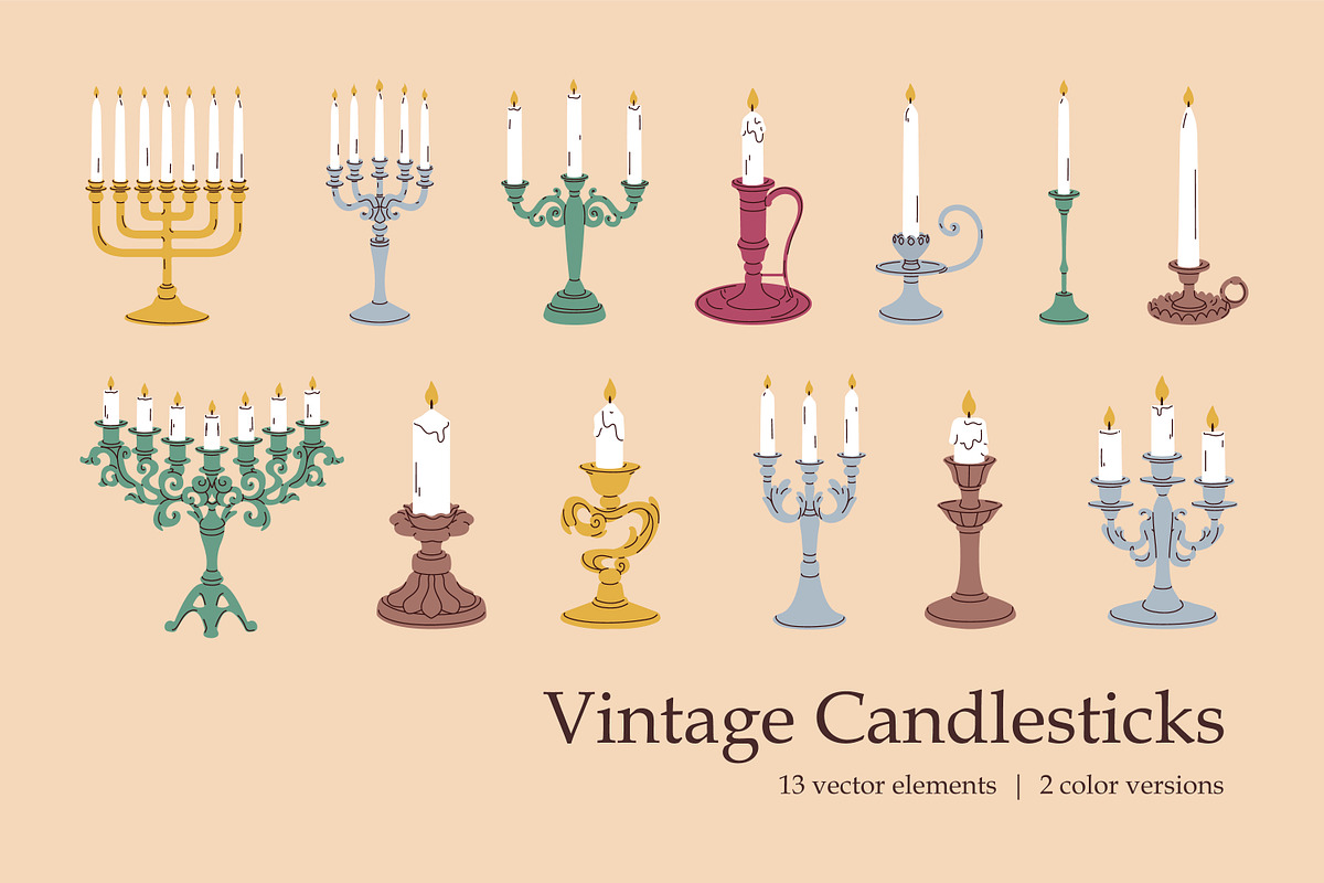 Candles in vintage candlesticks set, an Object Illustration by Good Studio (Photo 1 of 11)