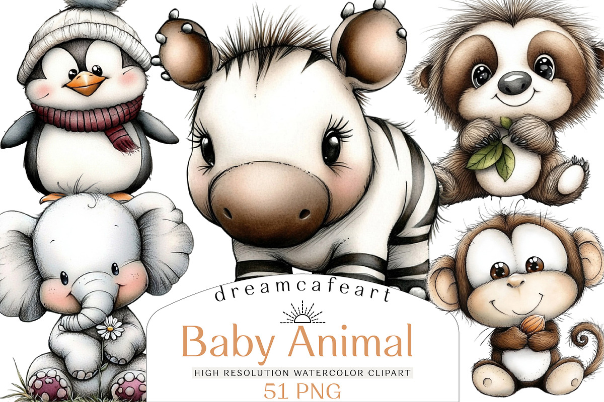 Baby Animal PNG Clipart Bundle, an Illustration by DreamCafeArt (Photo 1 of 8)