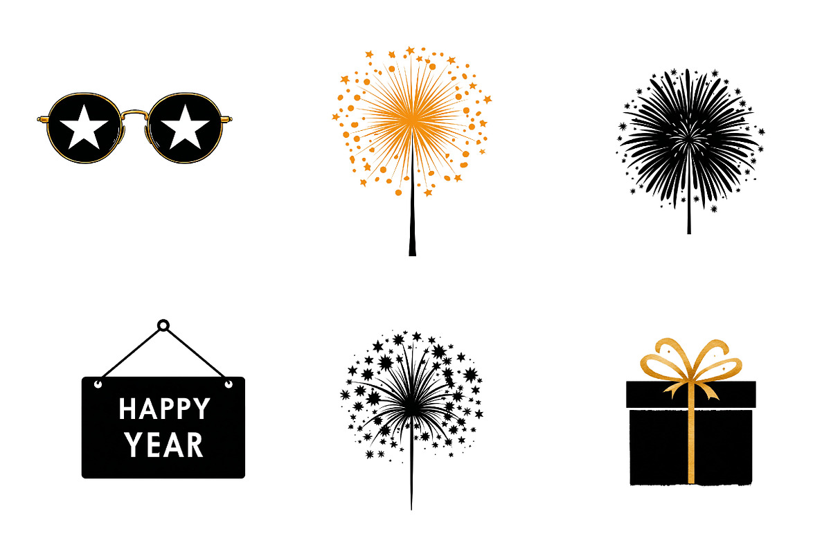 Black and white New year clipart, an Illustration by CreationArt (Photo 3 of 5)