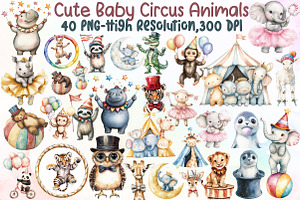 Watercolor Cute Baby Circus Animals, an Illustration by Sublimation Artist