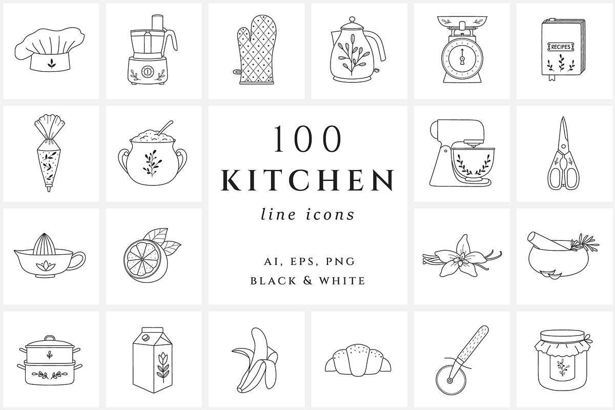 Kitchen & Cooking Icons, an Outline Icon by NatalieArtShop (Photo 1 of 16)