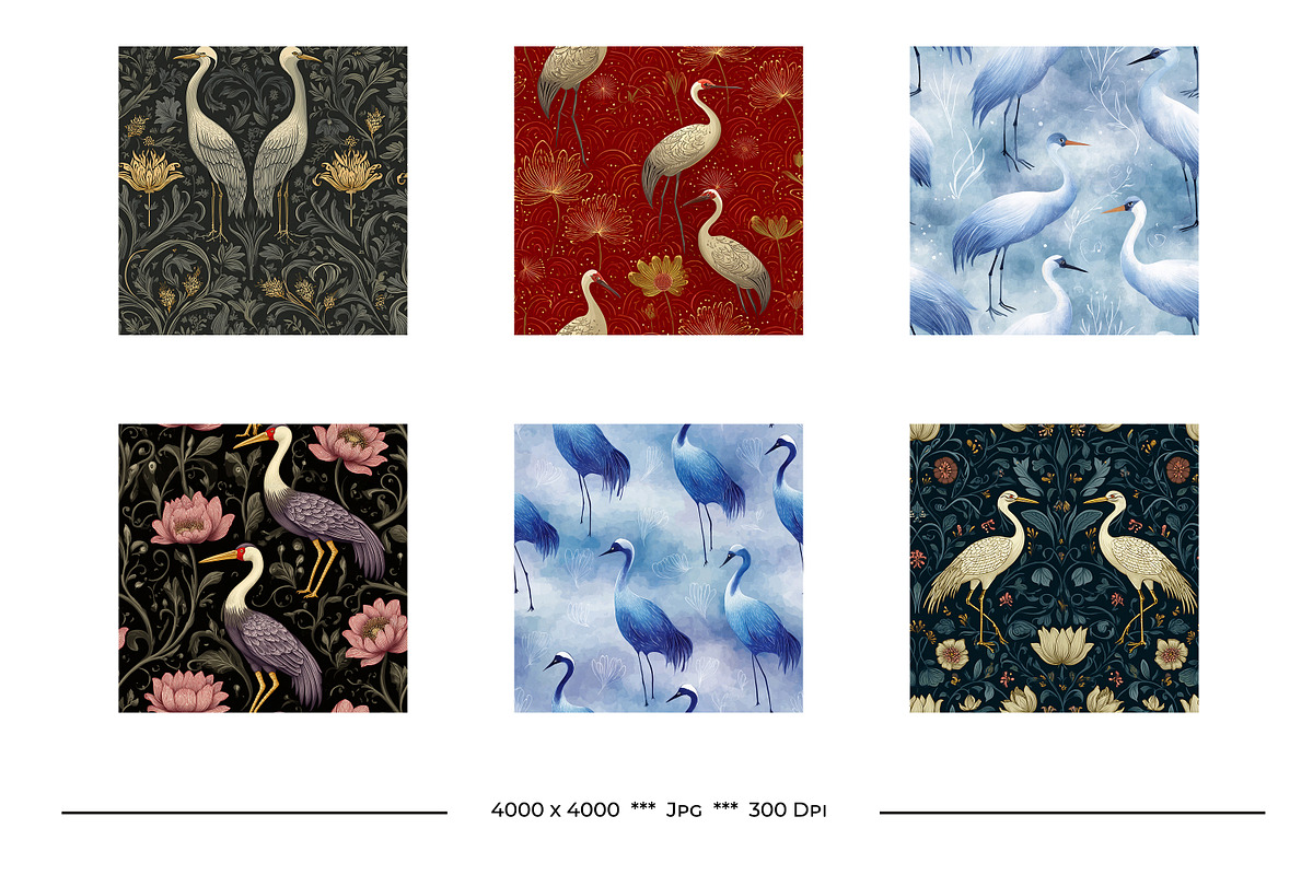 Crane Retro Art Style Patterns, a Pattern Graphic by karenfoleyphoto (Photo 7 of 7)