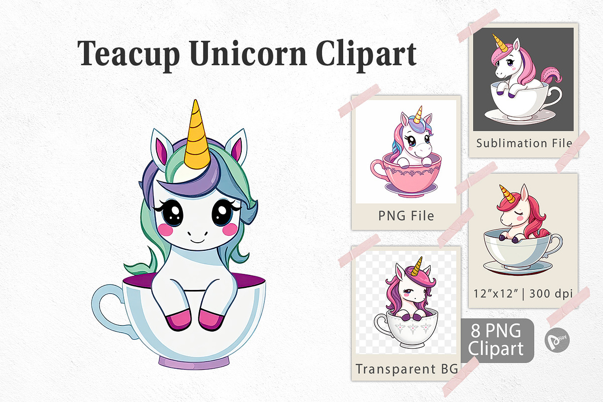 Teacup Unicorn Clipart, a Graphic by Artnoy (Photo 1 of 5)