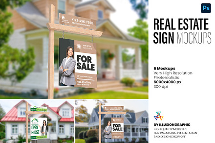 Real Estate Sign Mockups - 6 views, an Advertising Mockup by Illusiongraphic