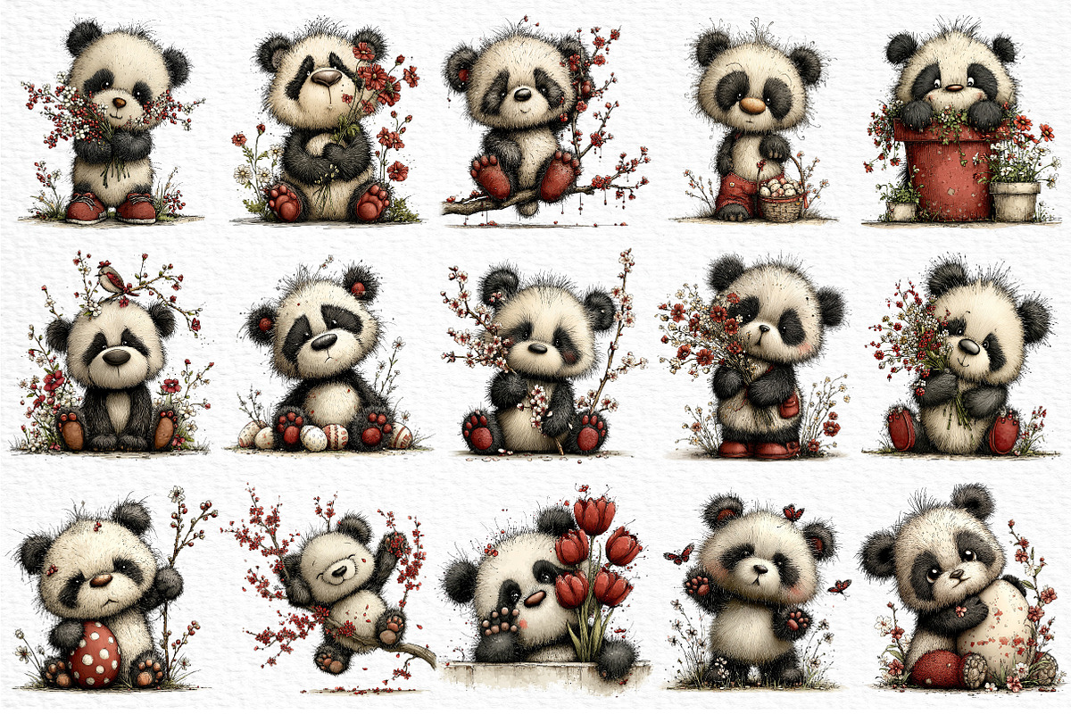 Watercolor Spring Panda Clipart, an Illustration by Craft Nest (Photo 6 of 11)