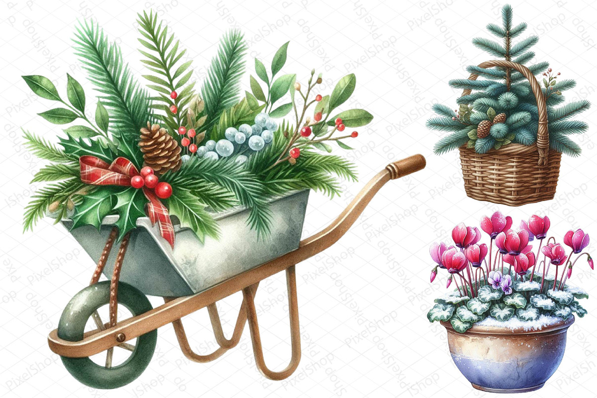Christmas Garden Watercolor Clipart, an Illustration by DreamPrint404 (Photo 3 of 5)