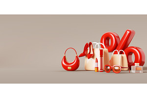 3d shopping bag with red high heel, a Finance Illustration by Marozhkastudio