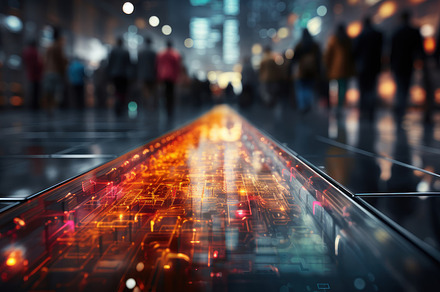Blurred Motion of Busy Urban Commuters on a Light-Infused Corridor, a Photo by AS photostudio