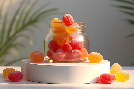 CBD gummy candy in a glass jar