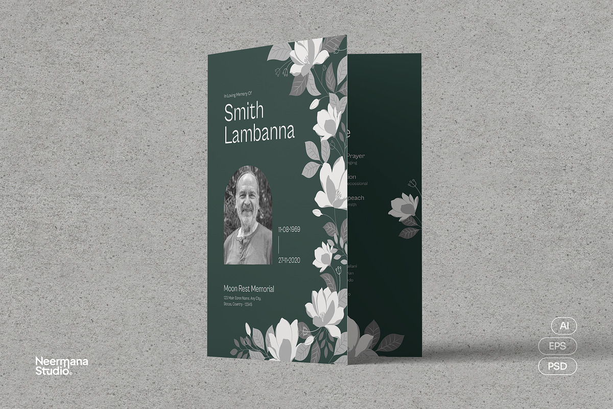 Green Floral Funeral Program, a Brochure Template by Neermana (Photo 1 of 4)